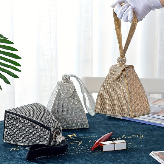 Bolsa de Festa Triangular com Strass Dourada  Bolsa de Mo para Casamento Formatura e Eventos Noturnos